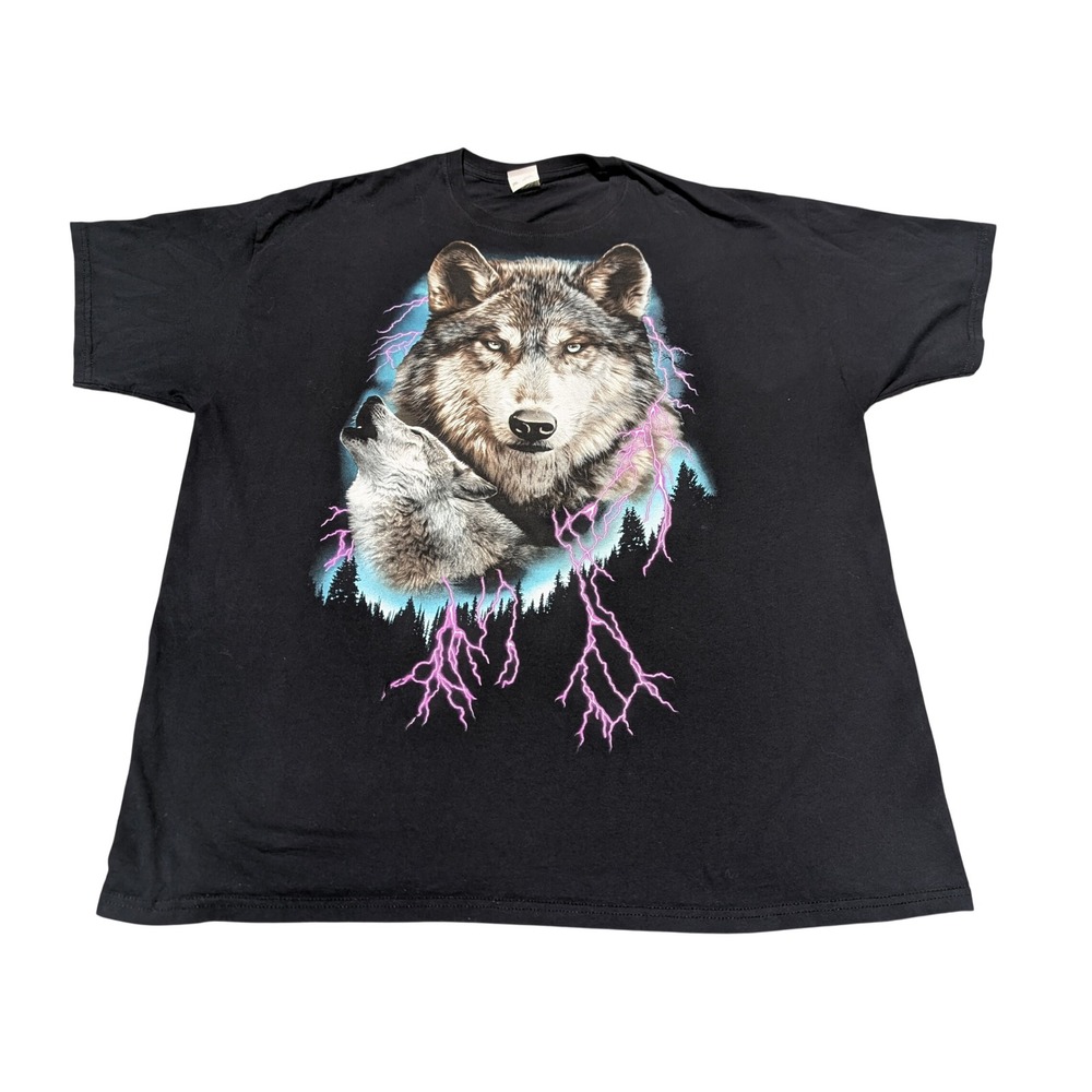 Vintage Delta T-Shirt Mens XL Black Wolf Lightning Graphic Short Sleeve Tee